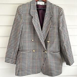 Vintage Jones New York Wool Houndstooth Check Blazer Model Off Duty Minimalist L